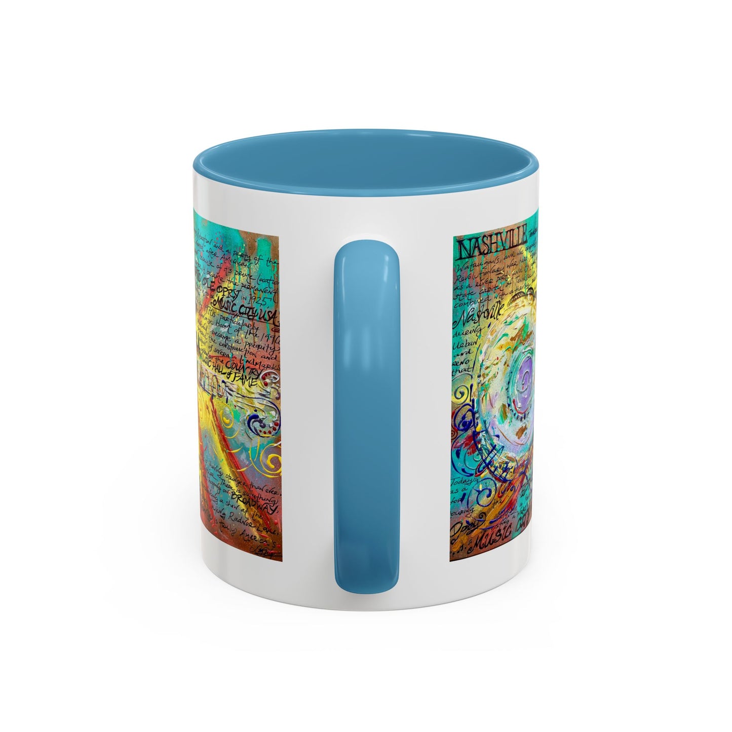Nashville Music City Art Accent Coffee Mug – Colorful Songwriting Collage (11/15oz)