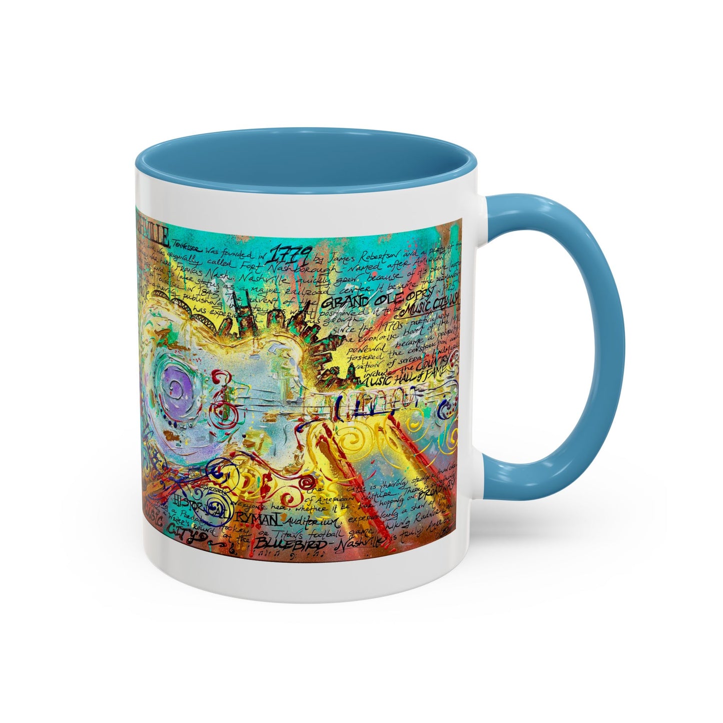 Nashville Music City Art Accent Coffee Mug – Colorful Songwriting Collage (11/15oz)