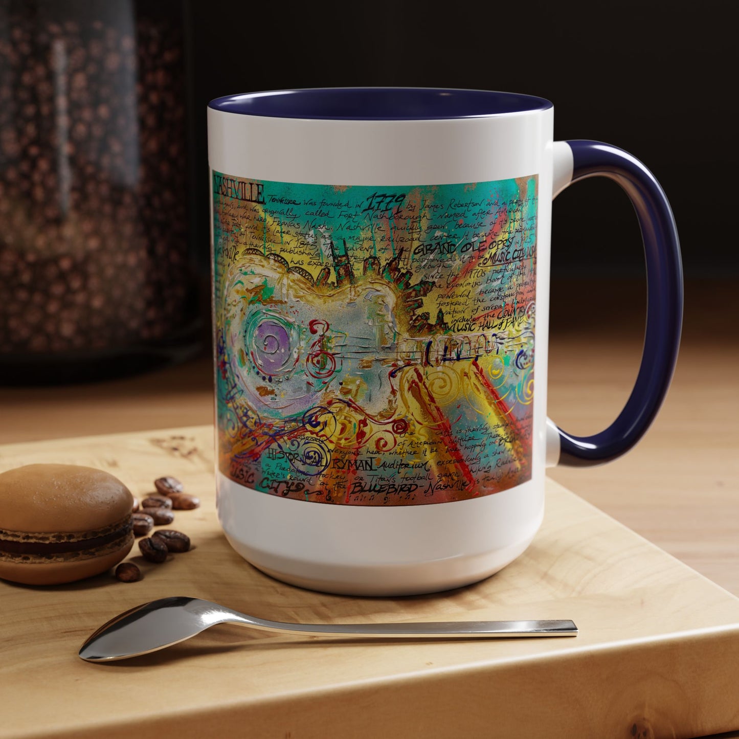 Nashville Music City Art Accent Coffee Mug – Colorful Songwriting Collage (11/15oz)