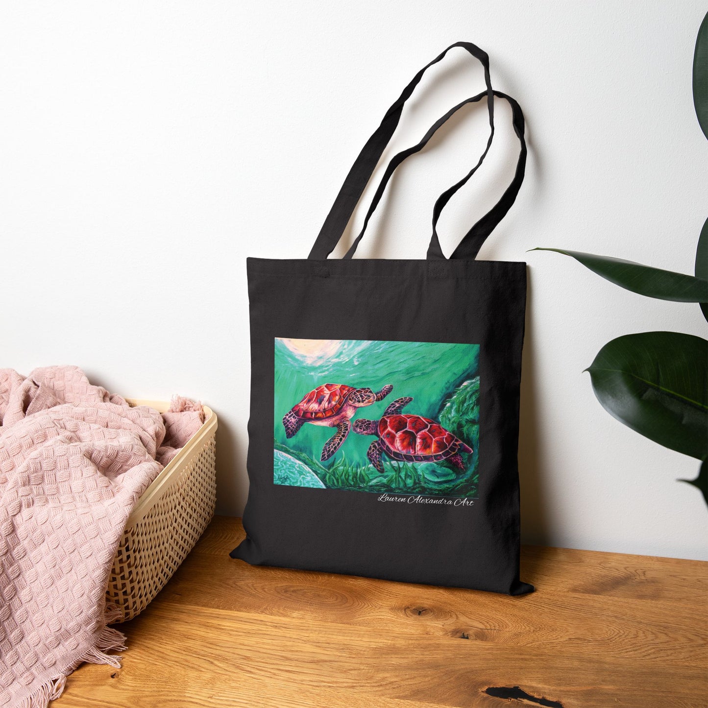 Sea Turtles Cotton Canvas Tote Bag - Beach Travel Accessories - Artistic Design