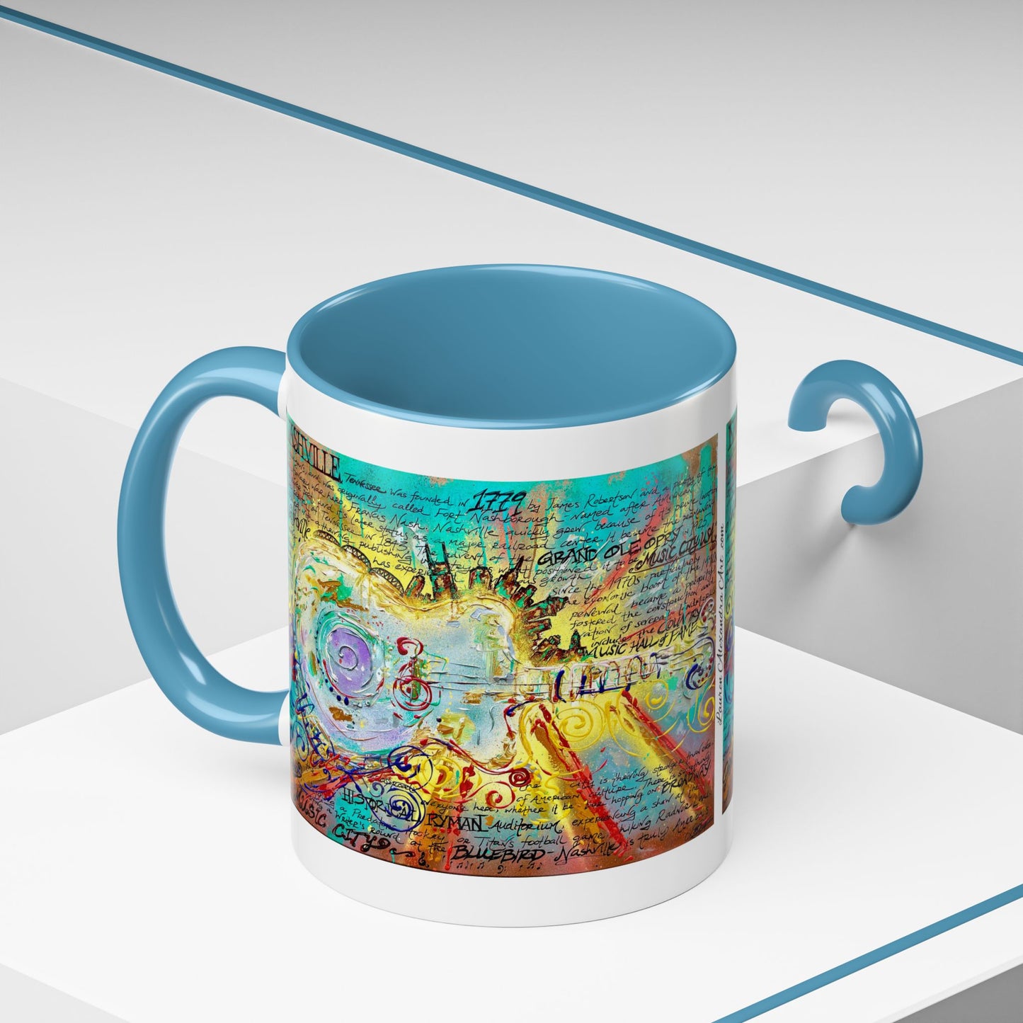 Nashville Music City Art Accent Coffee Mug – Colorful Songwriting Collage (11/15oz)
