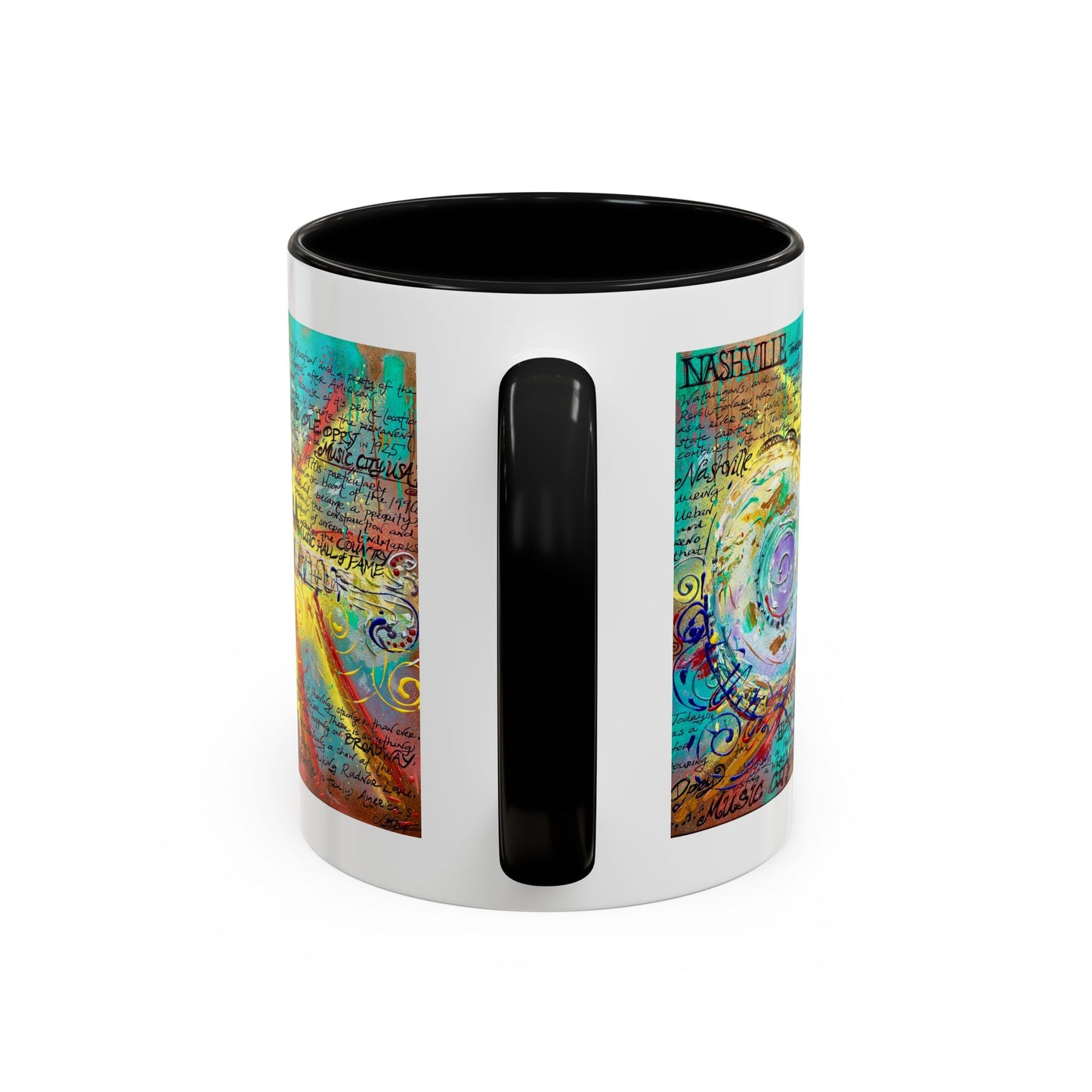 Nashville Music City Art Accent Coffee Mug – Colorful Songwriting Collage (11/15oz)