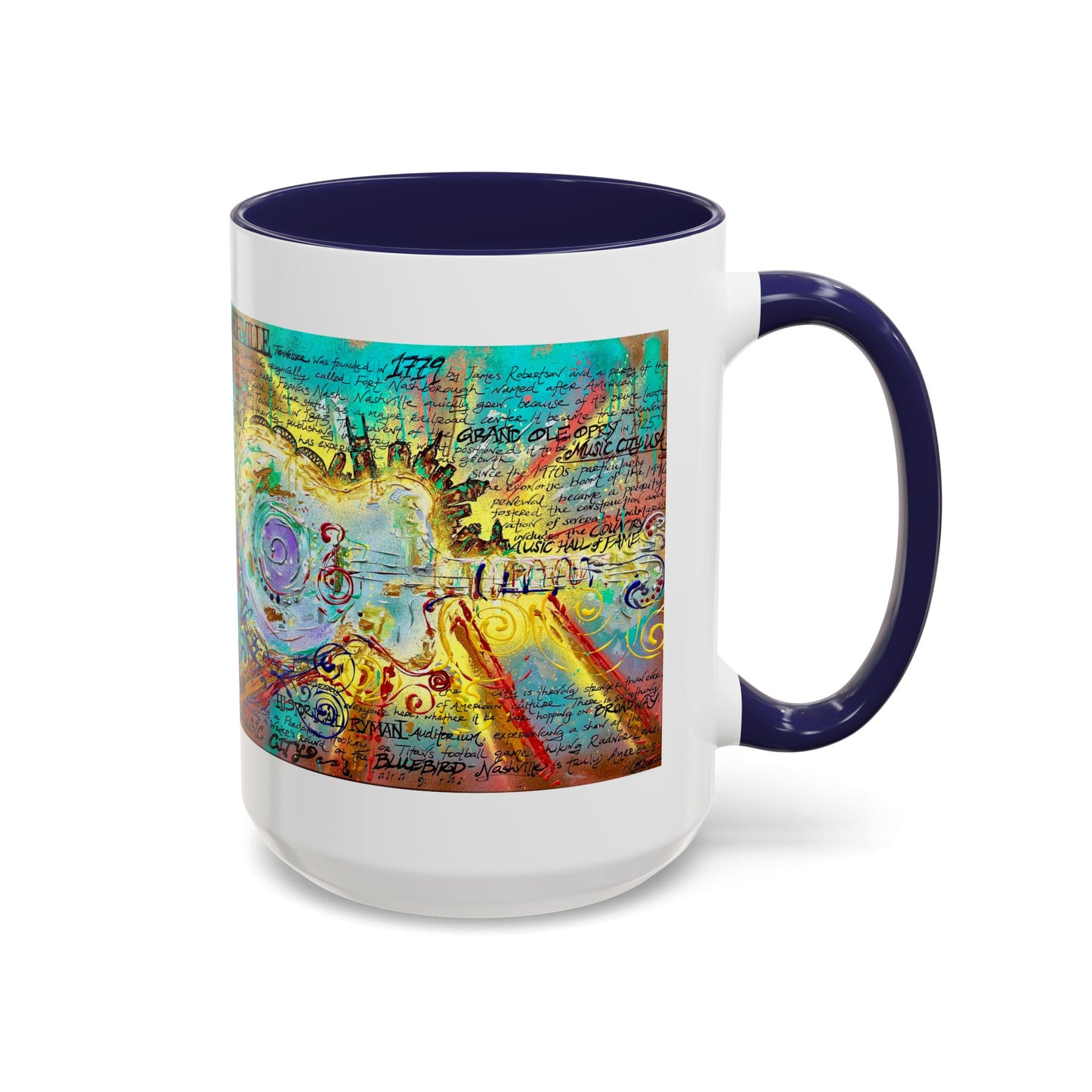 Nashville Music City Art Accent Coffee Mug – Colorful Songwriting Collage (11/15oz)