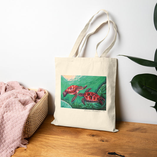 Sea Turtles Cotton Canvas Tote Bag - Beach Travel Accessories - Artistic Design