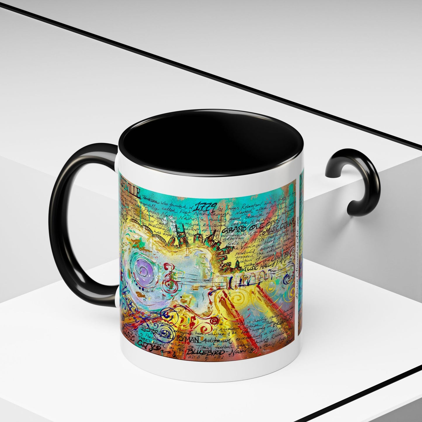 Nashville Music City Art Accent Coffee Mug – Colorful Songwriting Collage (11/15oz)