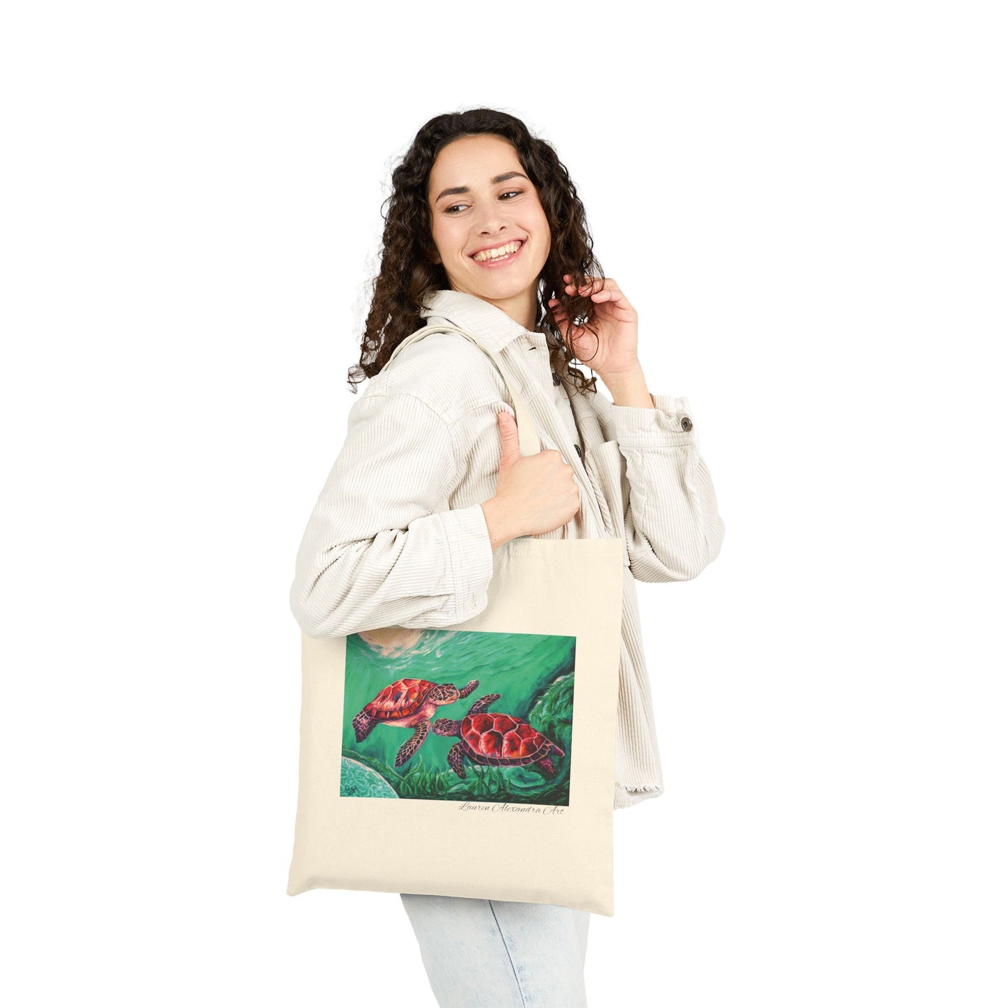 Sea Turtles Cotton Canvas Tote Bag - Beach Travel Accessories - Artistic Design