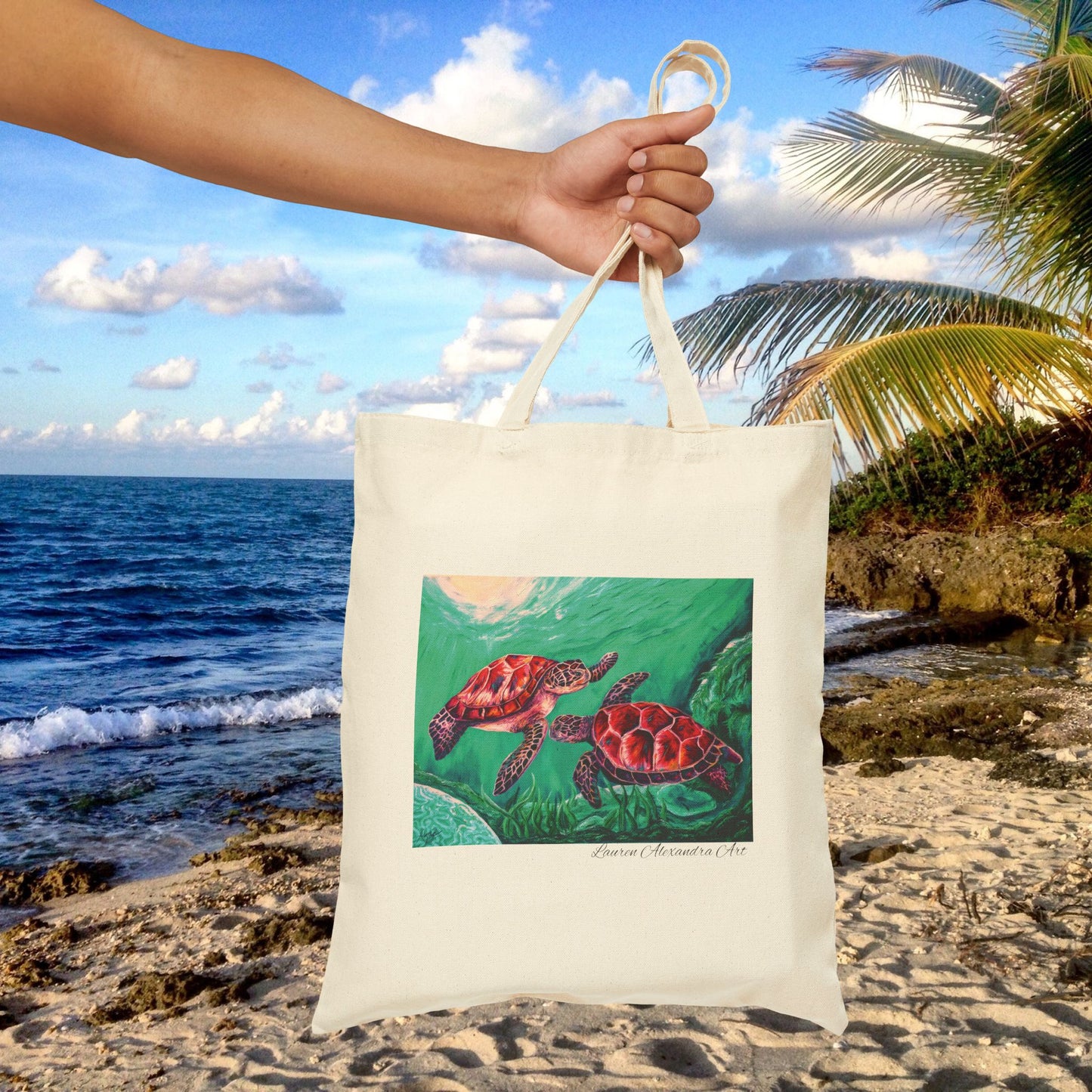 Sea Turtles Cotton Canvas Tote Bag - Beach Travel Accessories - Artistic Design