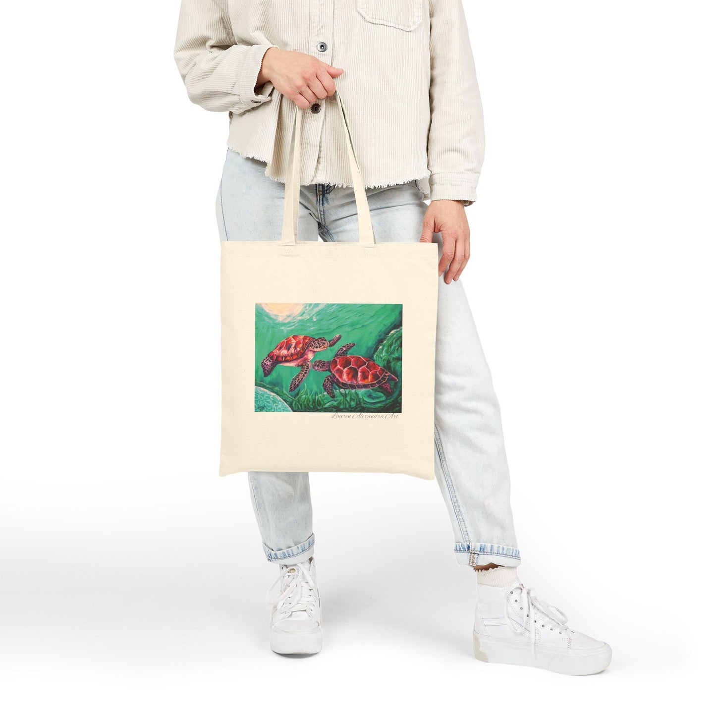 Sea Turtles Cotton Canvas Tote Bag - Beach Travel Accessories - Artistic Design