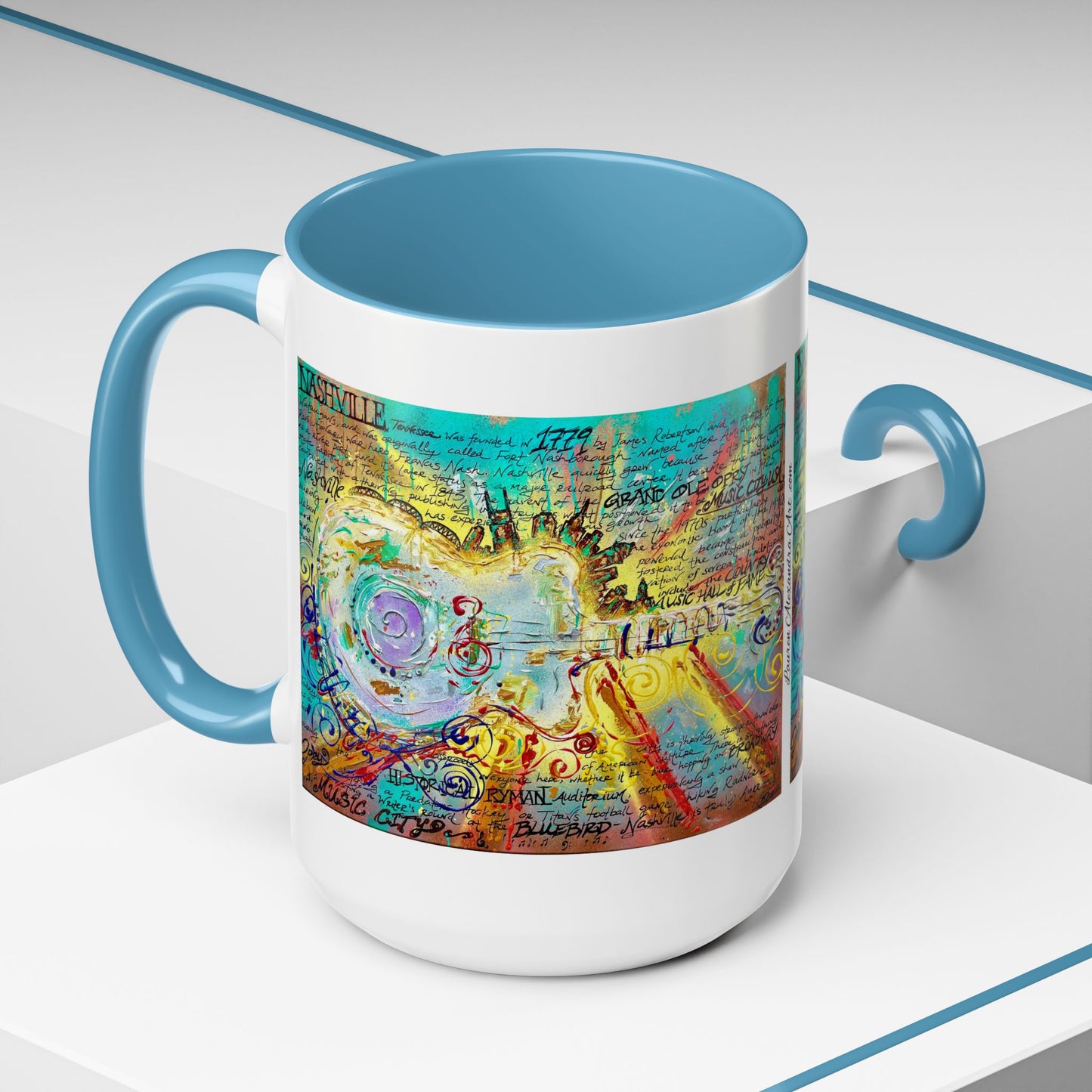 Nashville Music City Art Accent Coffee Mug – Colorful Songwriting Collage (11/15oz)