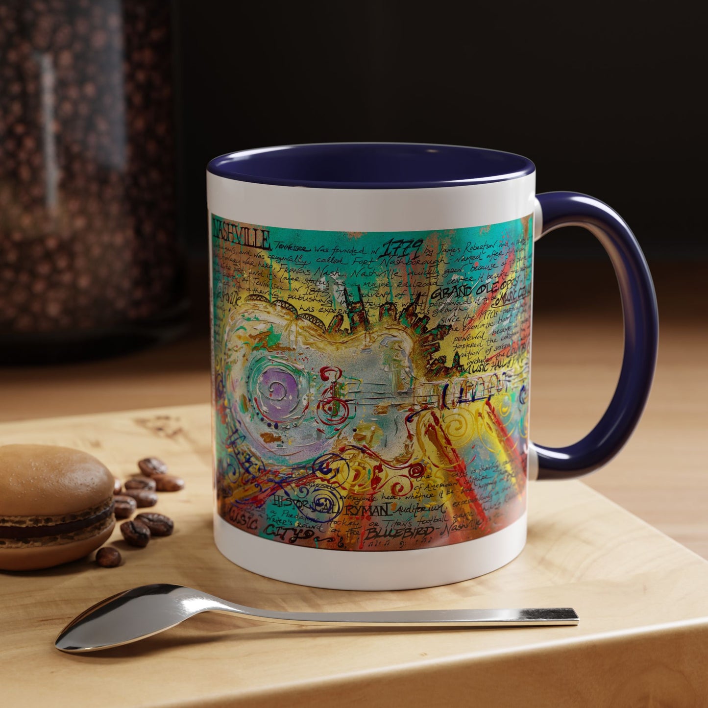Nashville Music City Art Accent Coffee Mug – Colorful Songwriting Collage (11/15oz)