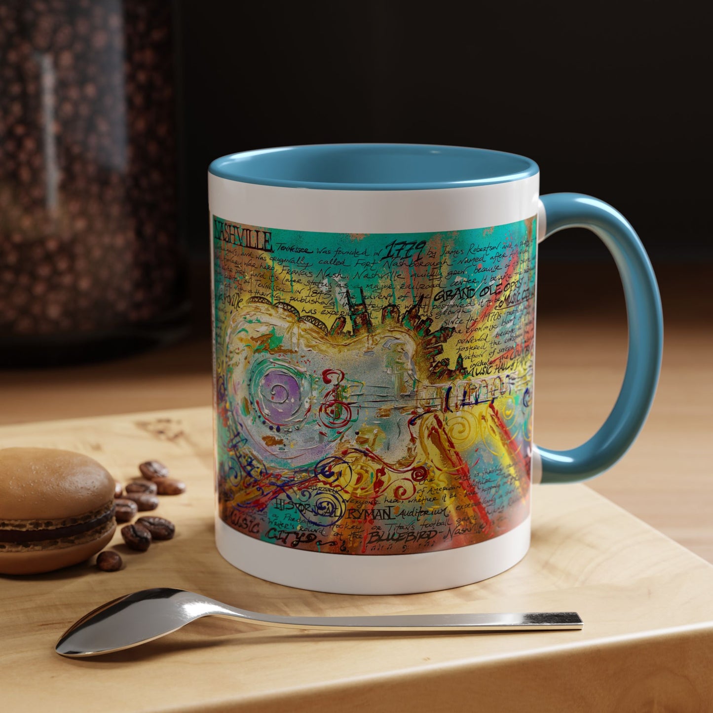 Nashville Music City Art Accent Coffee Mug – Colorful Songwriting Collage (11/15oz)