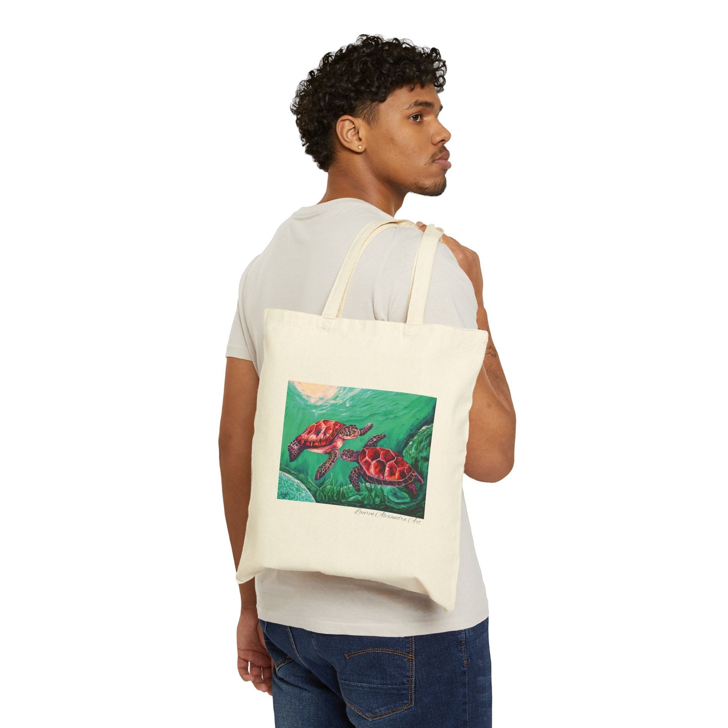 Sea Turtles Cotton Canvas Tote Bag - Beach Travel Accessories - Artistic Design