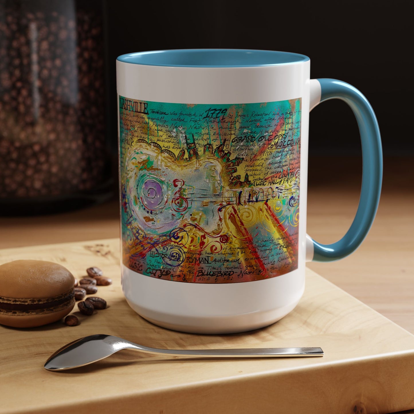 Nashville Music City Art Accent Coffee Mug – Colorful Songwriting Collage (11/15oz)