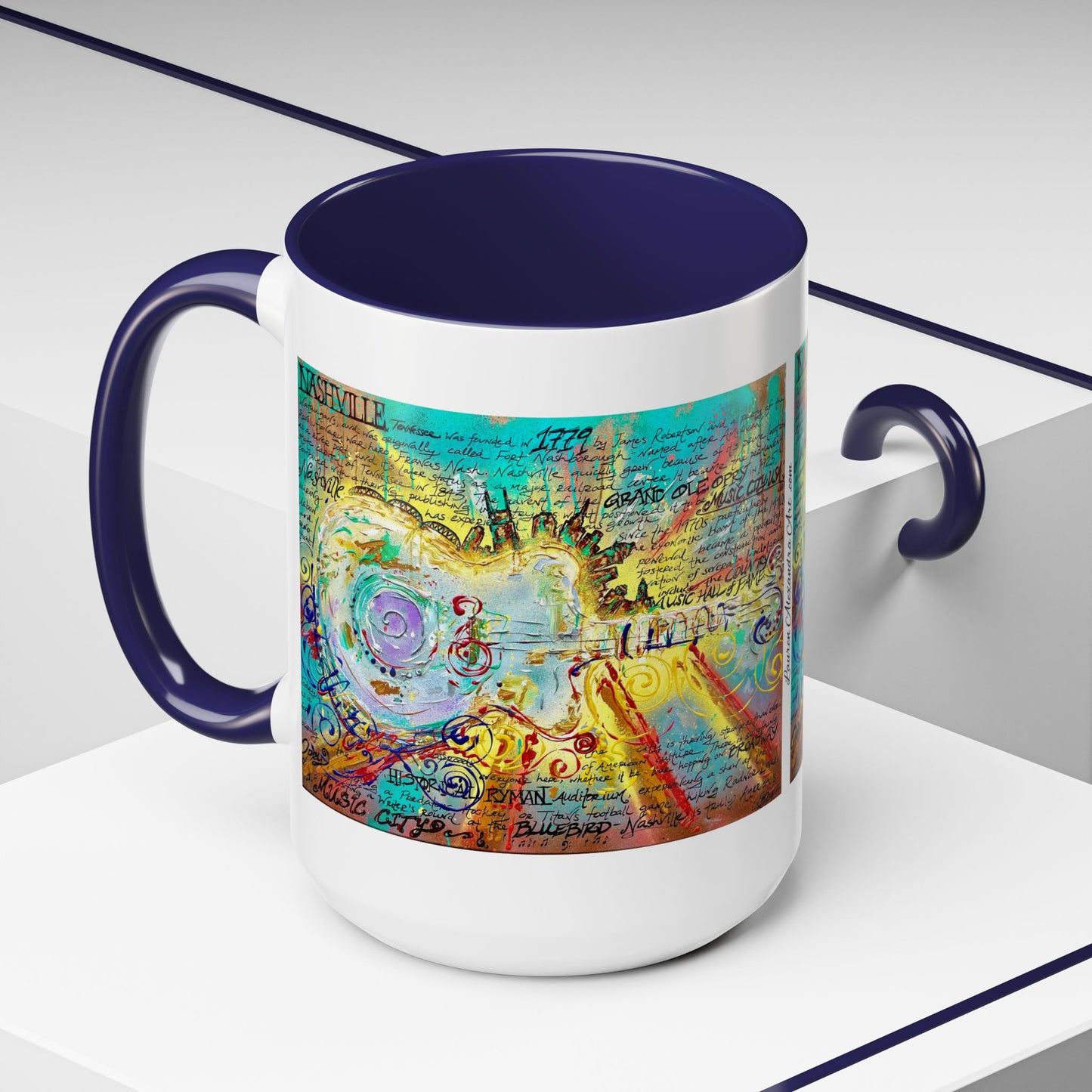 Nashville Music City Art Accent Coffee Mug – Colorful Songwriting Collage (11/15oz)