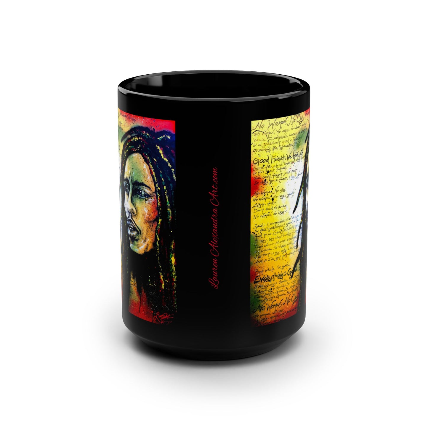Marley Coffee Tea Mug, Reggae Painting, Jamaica Artistic Musical black cup 15oz